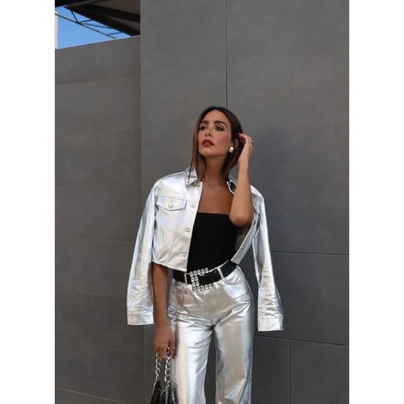 NWT Zara silver metallic cropped jacket - Picture 5 of 11